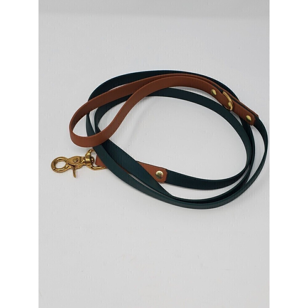 OLIVER & ASH DESIGNS CUSTOM DOG LEASH DARK GREEN & COGNAC BROWN BRASS HARDWARE